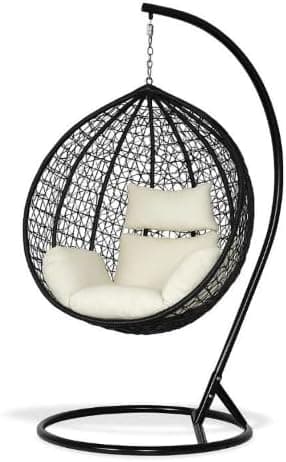 Egg Chair Black Rattan Wicker Teardrop Cocoon Design S107, S103xD103xH115cm