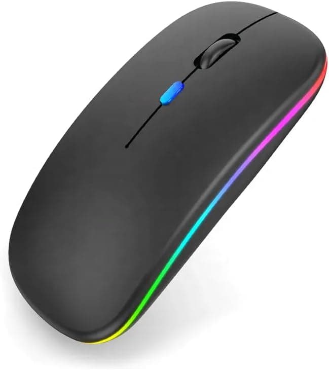 REOKILY Wireless Rechargeable RGB Mouse, Silent Ergonomic Gaming Mouse with LED Lights, Slim Cordless Optical USB Mouse for L