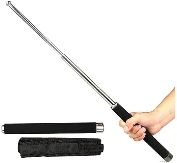 Stainless Steel Self Defence Stick Foldable Pointer Compact Magical Trekking Poles, Extendable Wand with Comfortable Grip & Hiking Walking Stick, Black/25cm/1pc