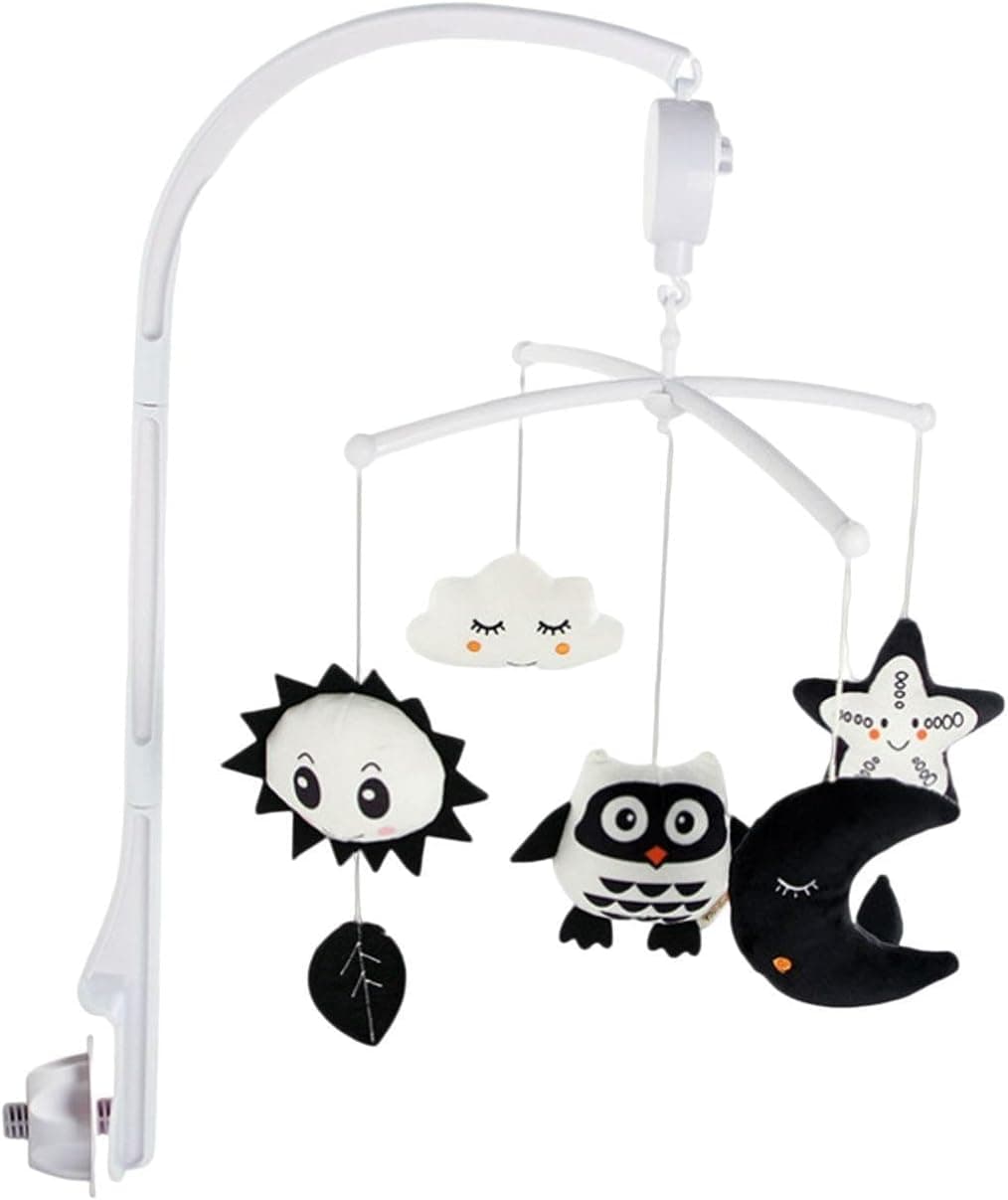 Monochrom Musical Mobile for Crib - High-Contrast Animal Sensory World, Visual Tracking Toy, Gentle Sound Bassinet Accessory, Monochrome