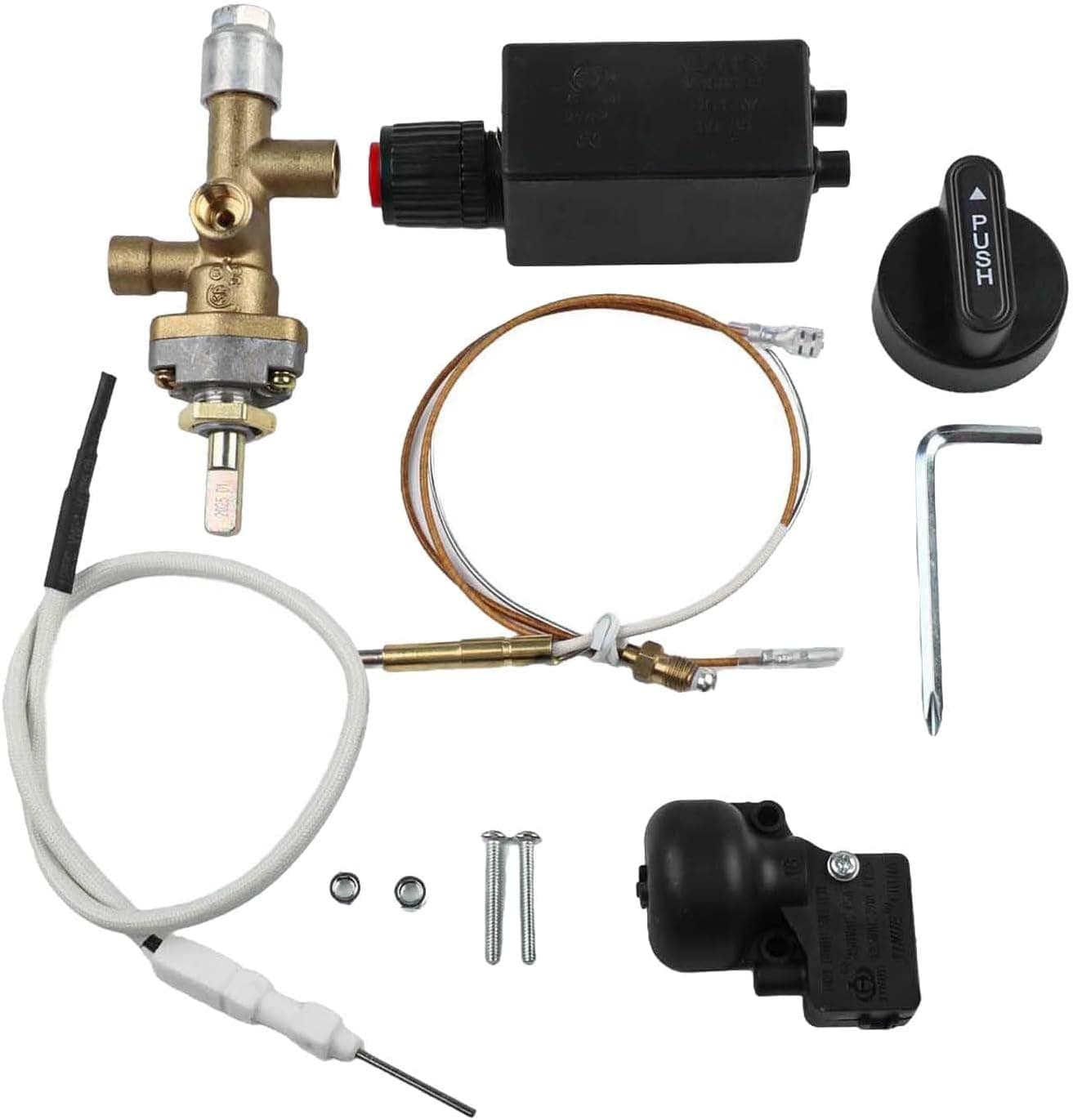 7pcs Patio Gas Heater Replacement Parts Safety Kit with Brass Fail-Safe Valve, Pulse Igniter & Thermocouple for Easy Installation