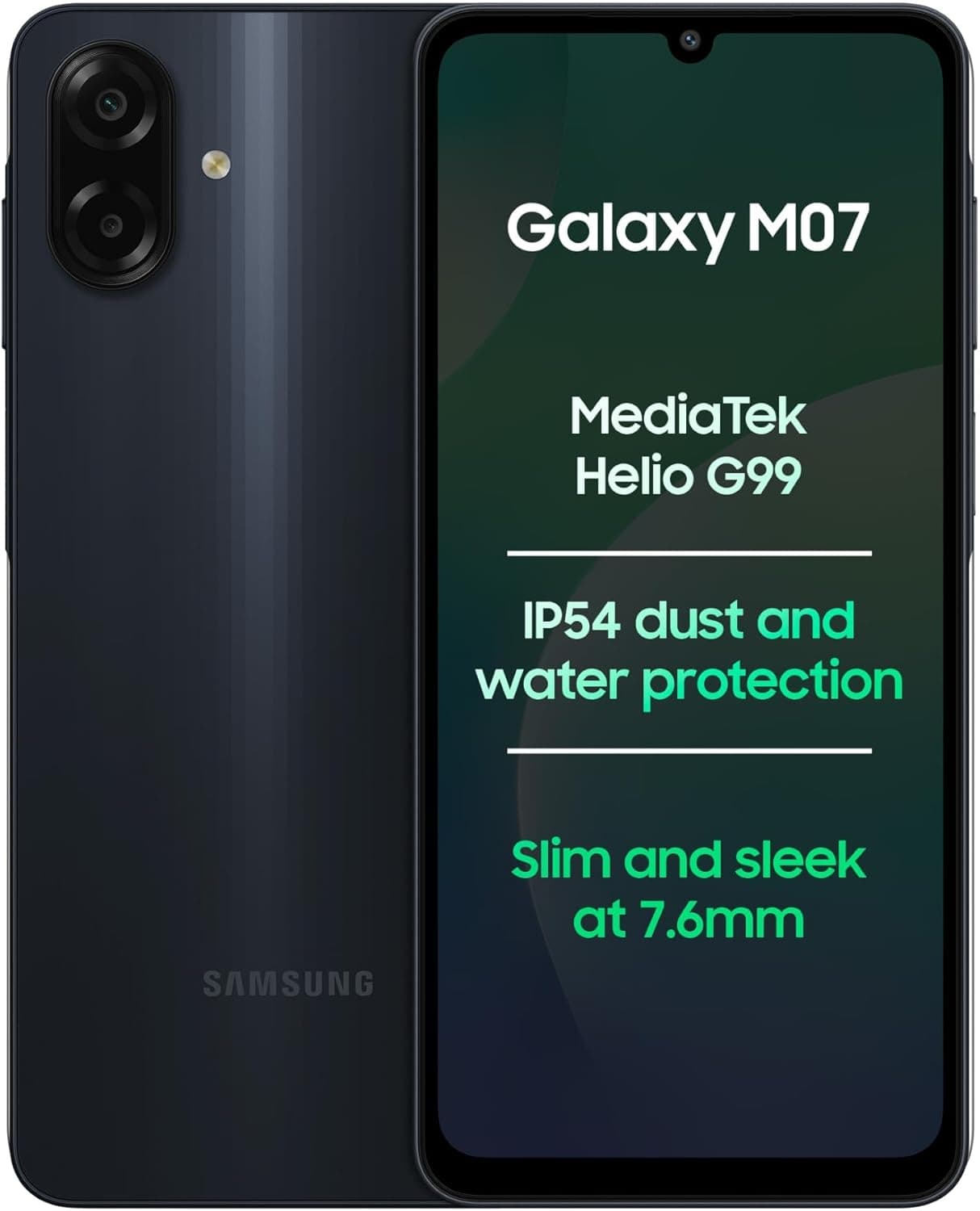 Samsung Galaxy M07 Mobile (Black, 4GB RAM, 64GB Storage) | MediaTek Helio G99 | AnTuTu 624K | IP54| 50MP Camera | 7.6mm Slim