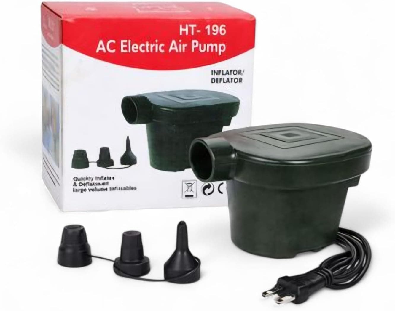 MEGA So - AC Electric Air Pump, Inflator and Deflator, 3 Nozzles Included, for Large Volume Inflatables, Boats, Pools, Air Matting, 2L Capacity, Blue, Pack of 1