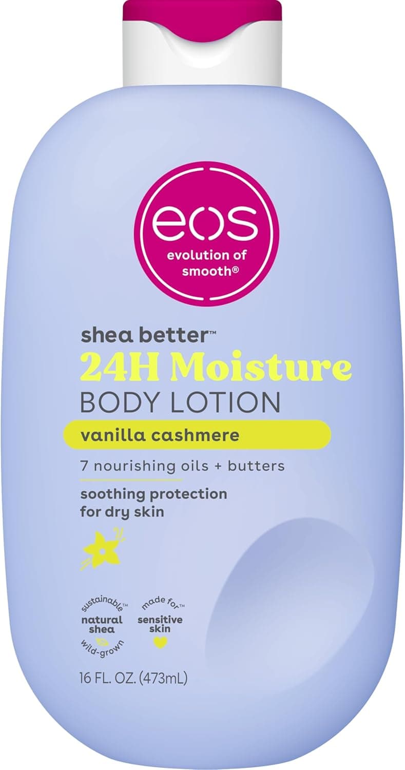 Eos Shea Butter Better Body Lotion - Vanilla Cashmere, 24H Moisture Skin Care, Lightweight & Non-Greasy, 200g