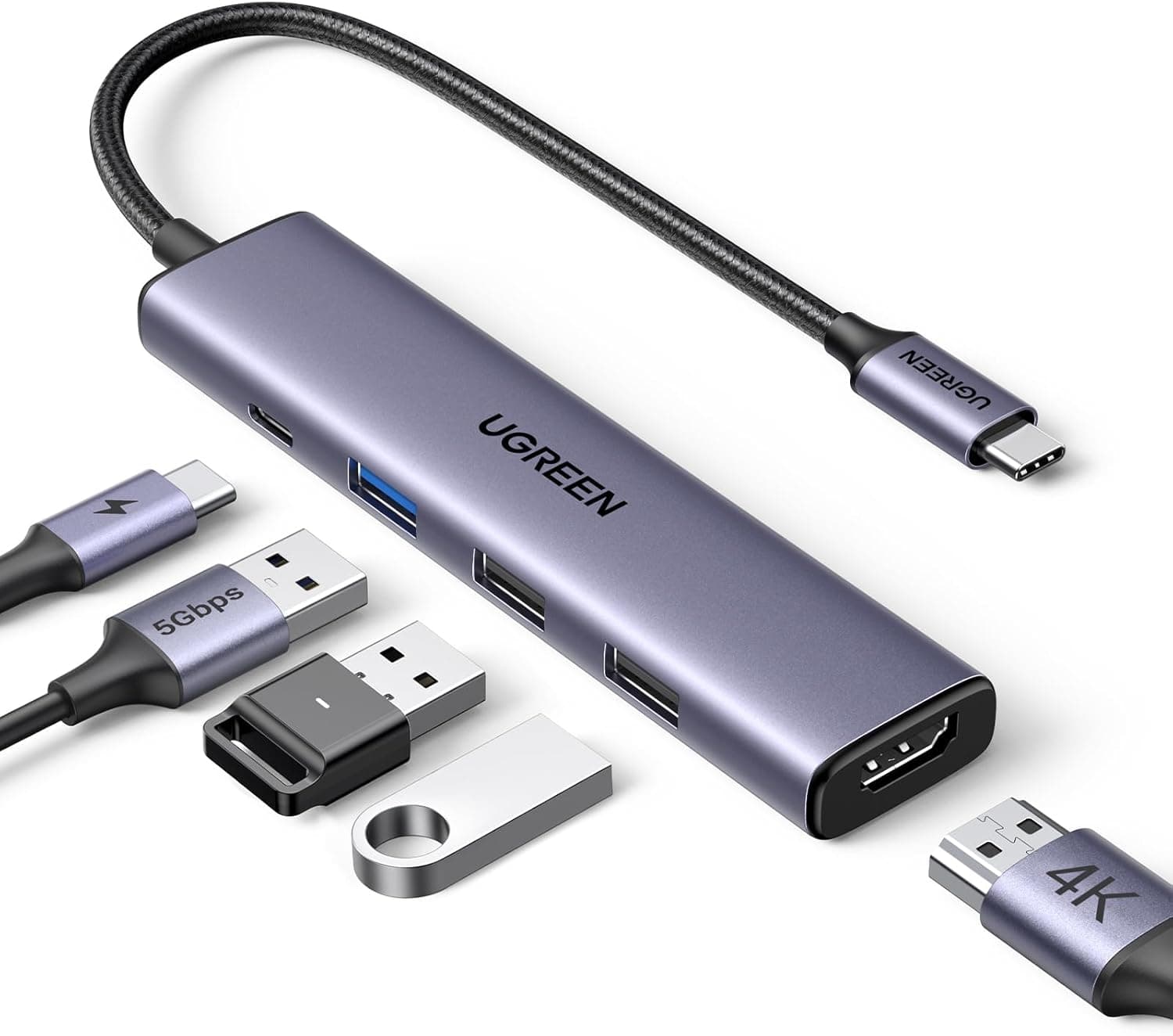 UGREEN Revodok 105 USB C Hub PD100W, 4K HDMI, 3 x USB A Data Ports