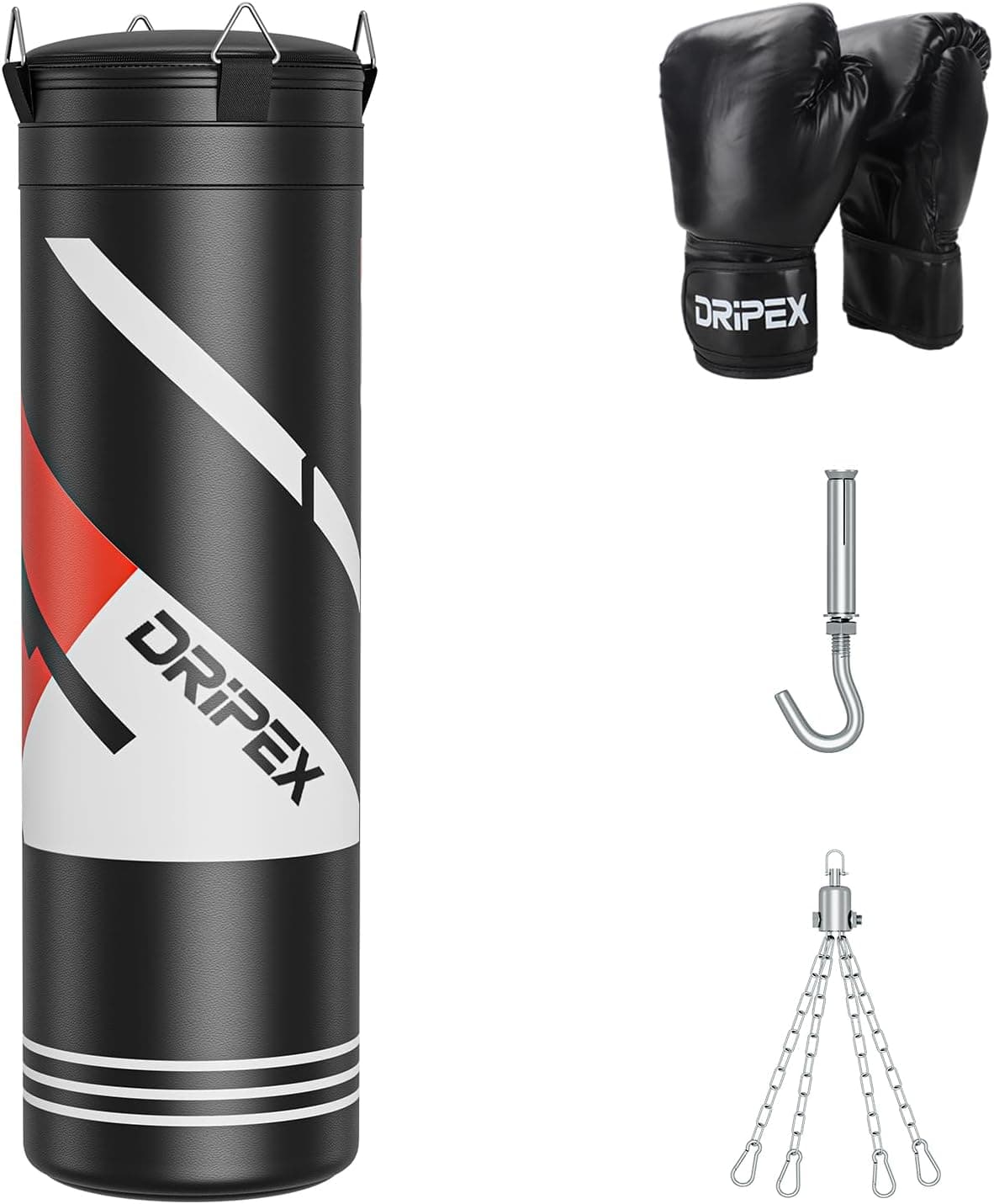 Bolsa de Golpe Puntiagudo para Adultos con Cadena de 360 grados y Guantes de 12 oz