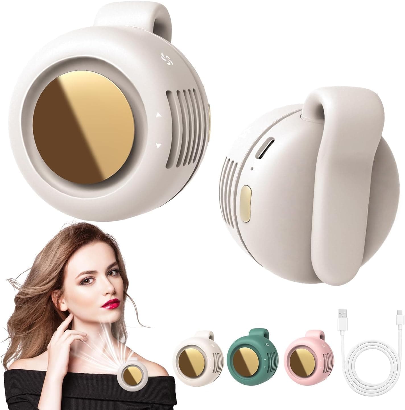 Portable Silent Mini Bladeless Fan Clip On, Small Fan Clip on for Shirt & Waist, Adjustable 3-Speed 