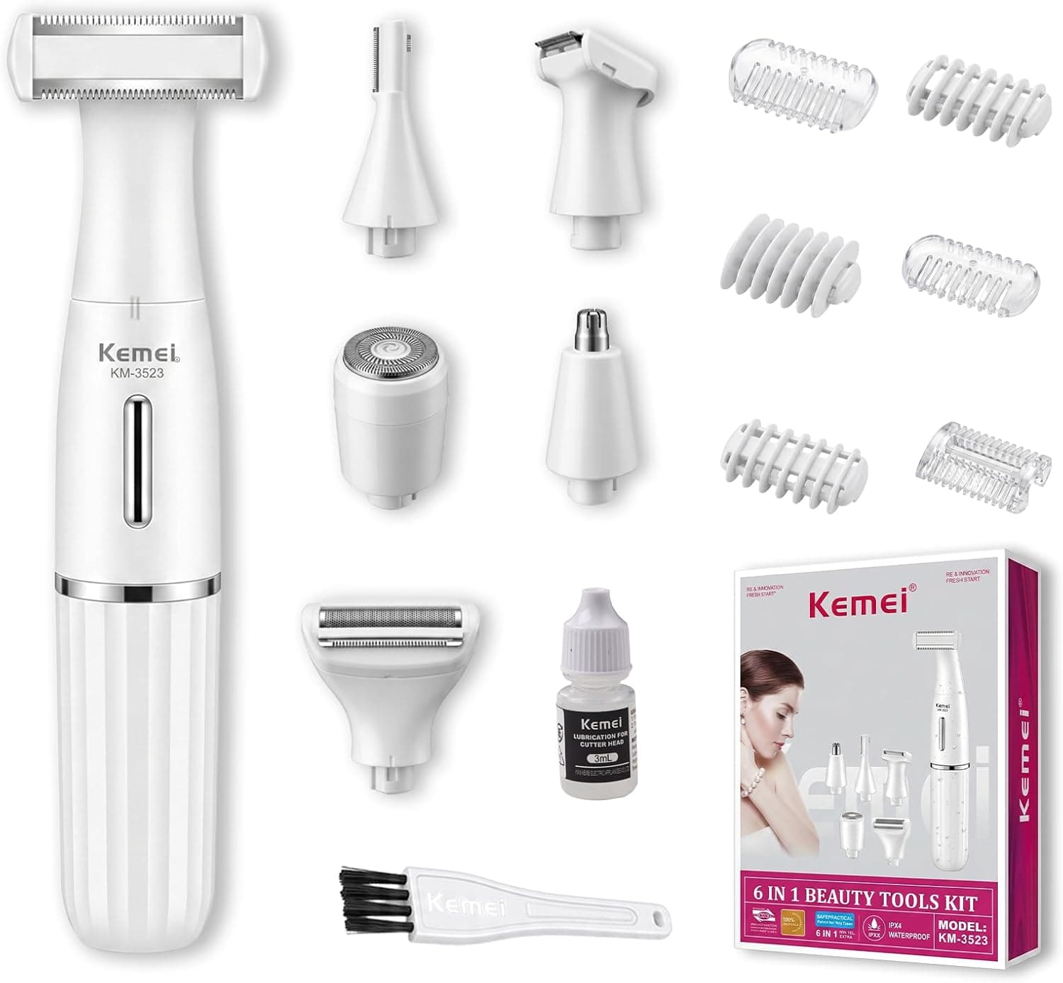 KEMEI 3523 Rasoir  lectrique 6 en 1 pour femme, tondeuse pour femme, zone intime s che/humide pour b