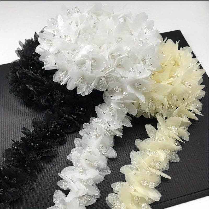 76 Flowers Hand-Beaded Crystal Tassel Headband - Versatile Floral Hair Accessory & Curtain Trim for Bridal, Home Decor