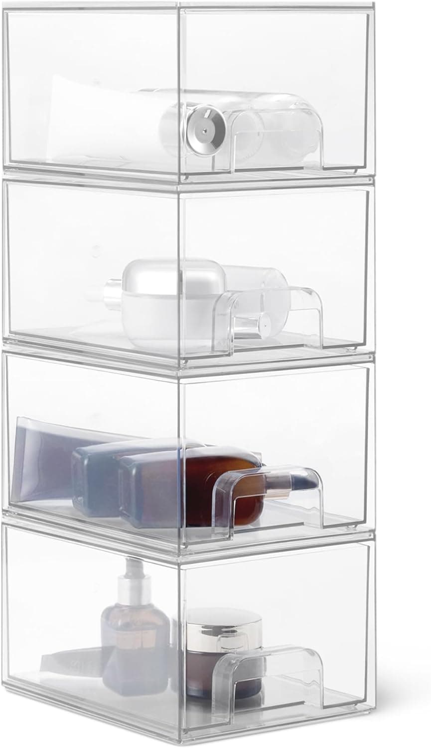 Stackable Plastic Storage Smoothes, Makeup Organizer, Transparant Cosmetics Holder, 19cm x 15.2cm x 11.5cm - Best Deal