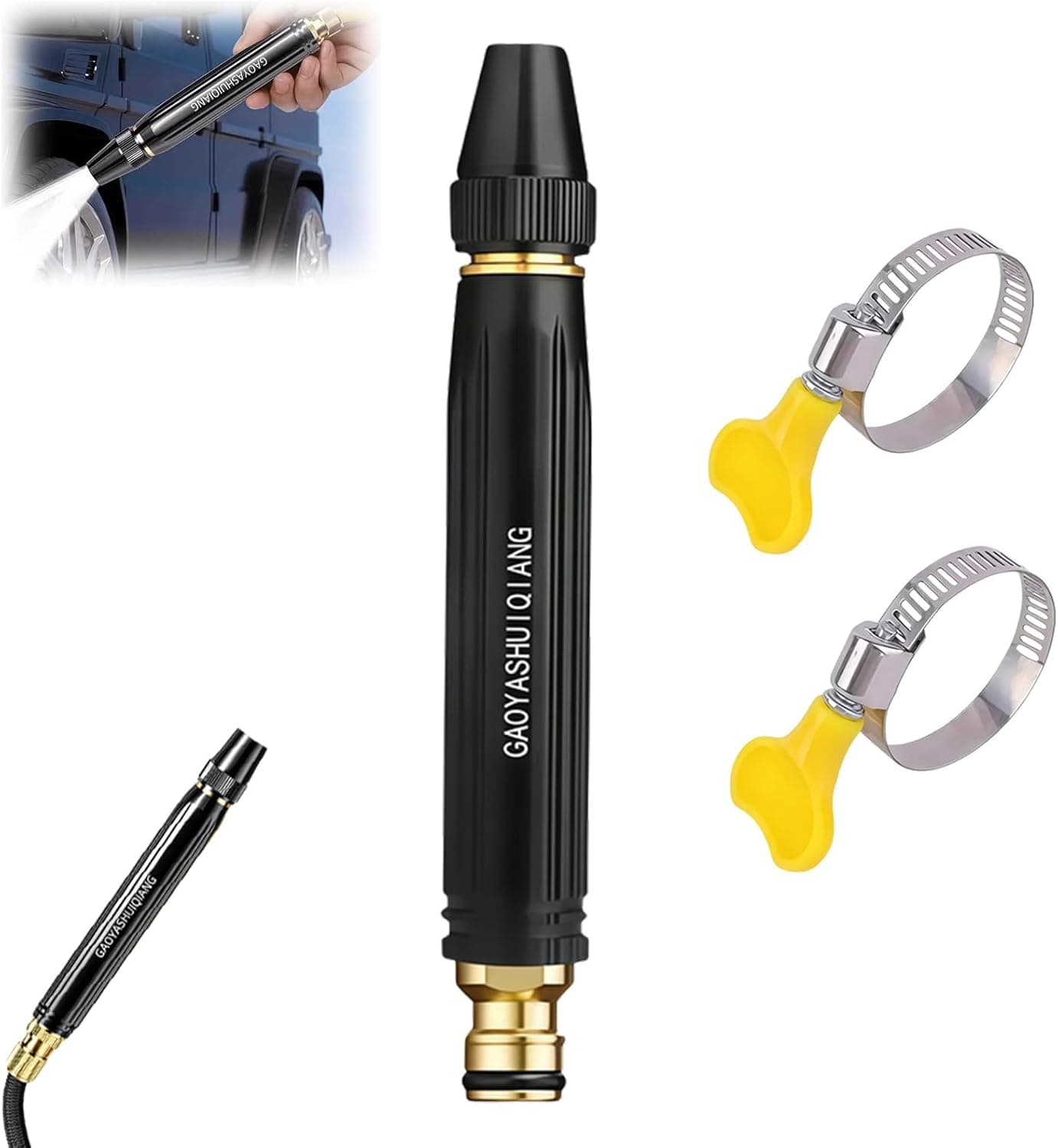 High Pressure Car Wash Water Gun Booster Nozzle and Hose Heavy Duty Leakproof Multiple Spray Pattern