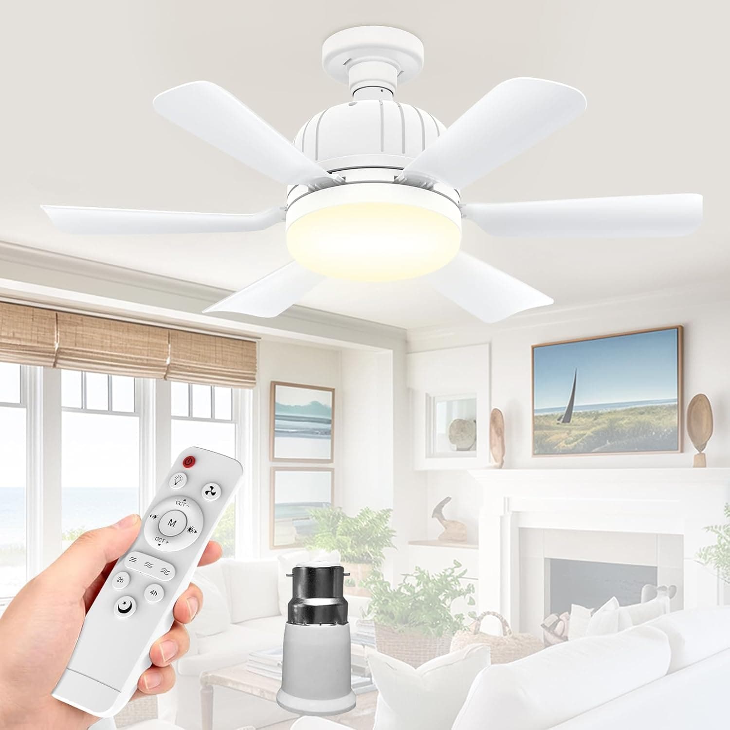 Kouamor 46cm Ceiling Fan Light Bulb Bayonet Fitting, Ceilings Fans with Light & Remote Control