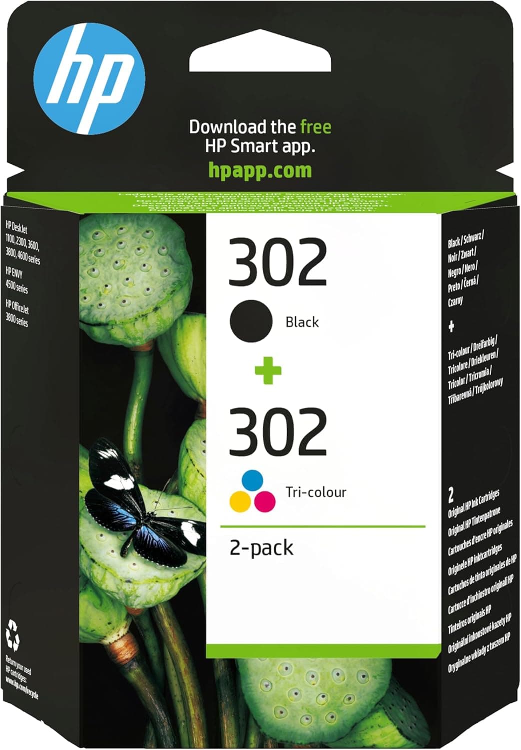 HP 302 Original Tonerfarbe + Schwarz Pack of 2 für HP DeskJet 1100, 2300, 3600, 3800, 4600 Reihe - 7% Off