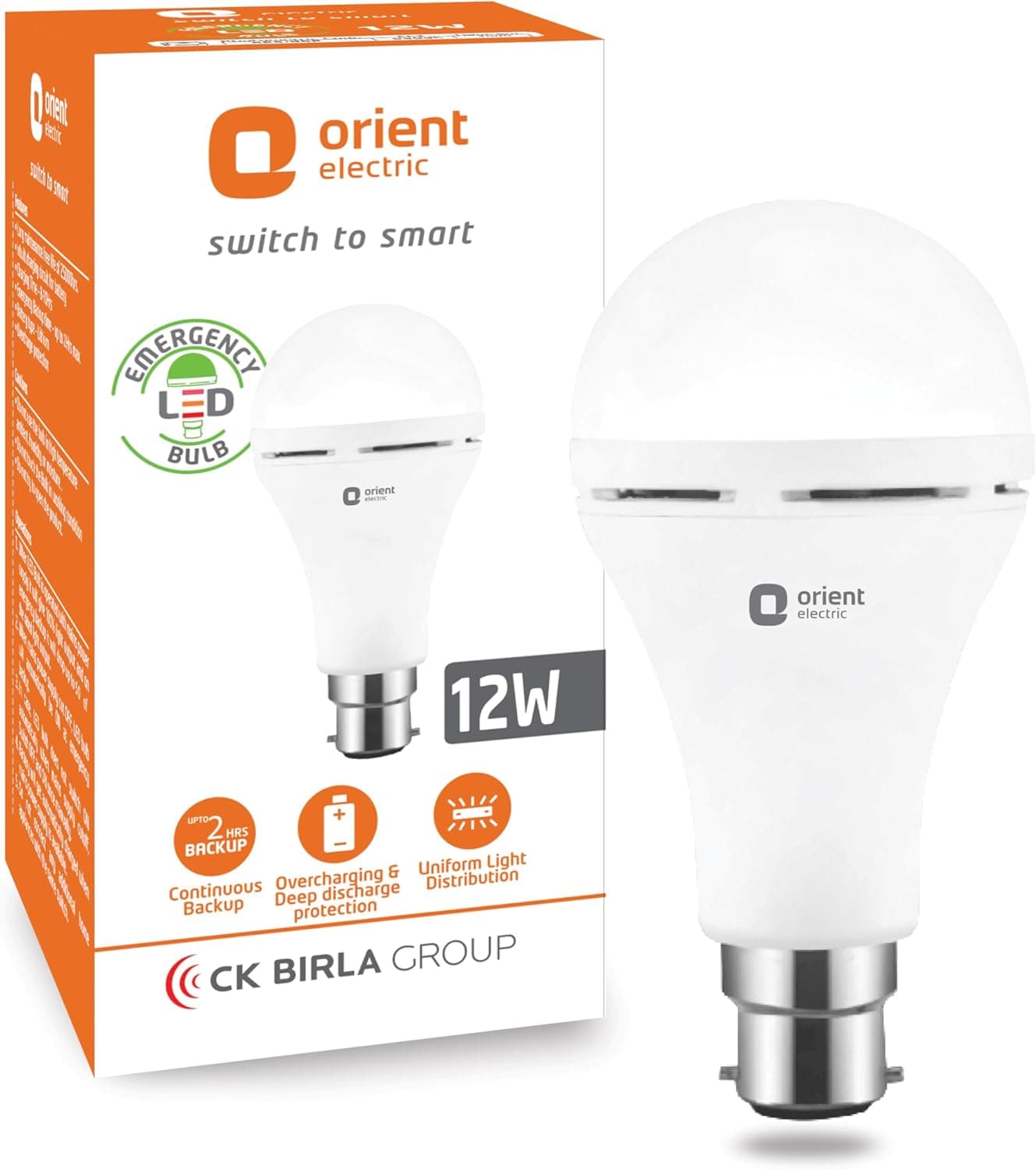 Orient Electric 12W Rechargeable Emergency LED bulb| Inverter Bulb for home with 2 hours battery backup| Up to 4 kV surge pro