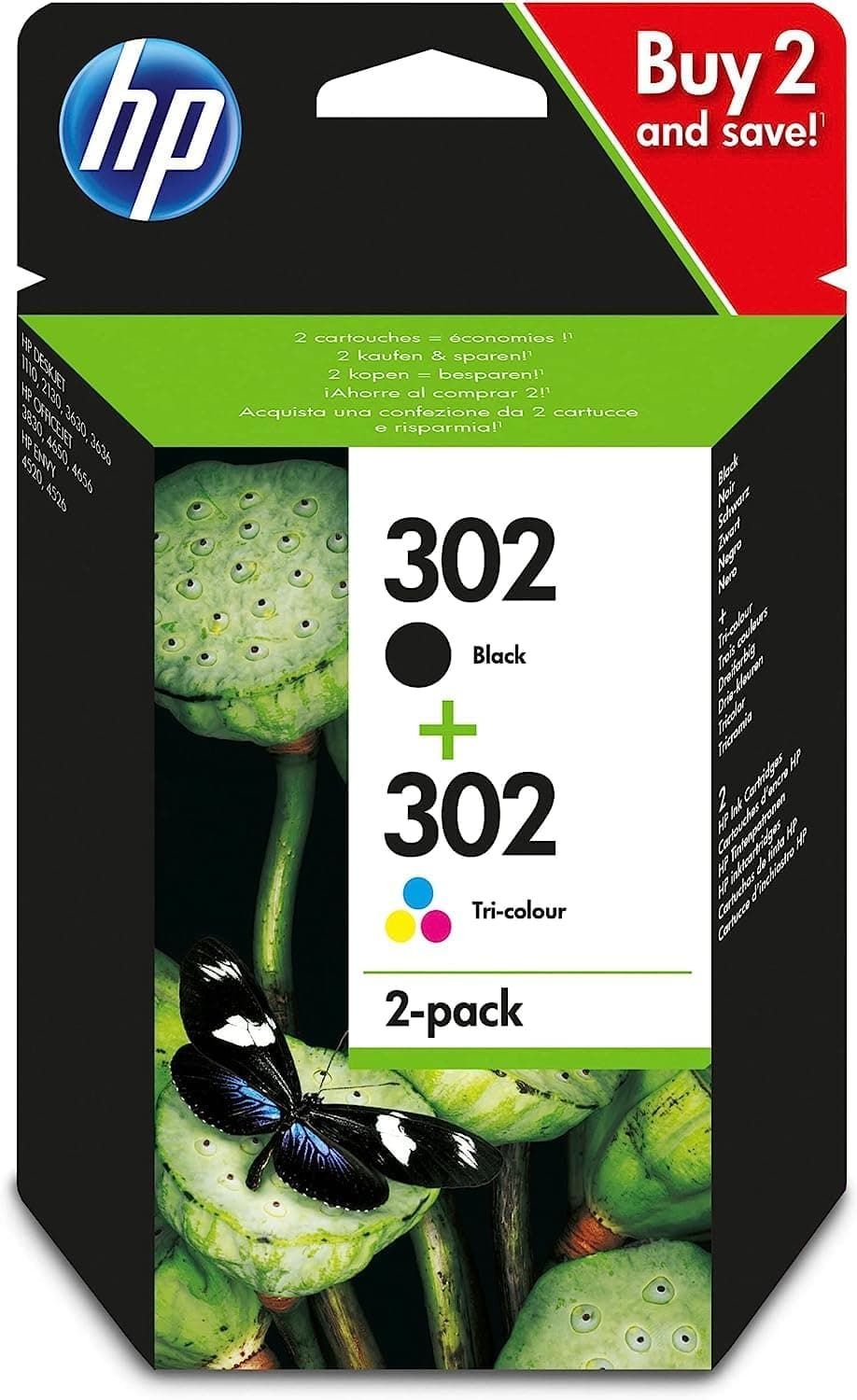 HP 302, Lot de 2 Bouchons d'Encre Originaux, Meilleur Prix