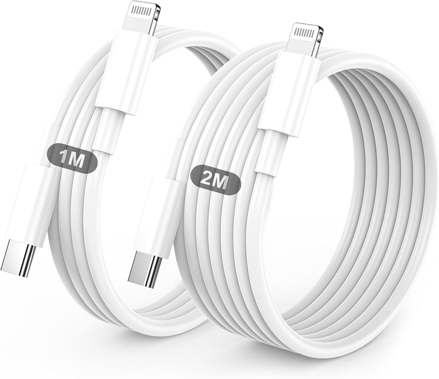 2Pack USB C to Lightning Cable, 1M + 2M, Fast Charging, MFi Certified