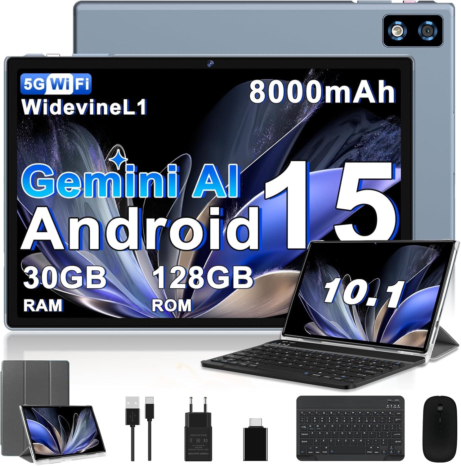 Tablette tactile 10 pouces Android 15 Gemini AI - 30Go RAM + 128Go ROM (extensible 2To) - 45% Off