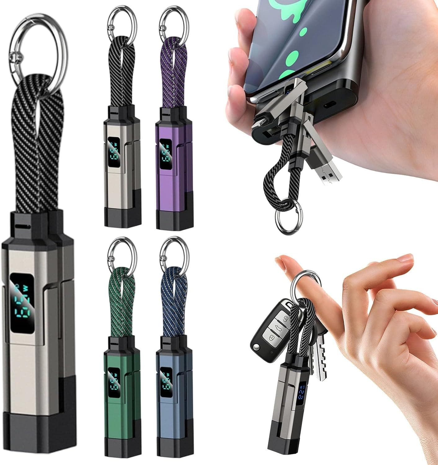 Portable 4 in 1 Smart Display Keychain Cable - Fast Charging Lanyard