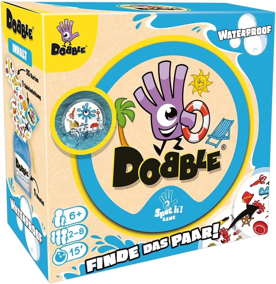 Zygomatic Dobble Waterproof, Eco Sleeves, Family Card Game, 2-8 Players, Ages 6 Years and Up, 15 Minutes, Deutsch