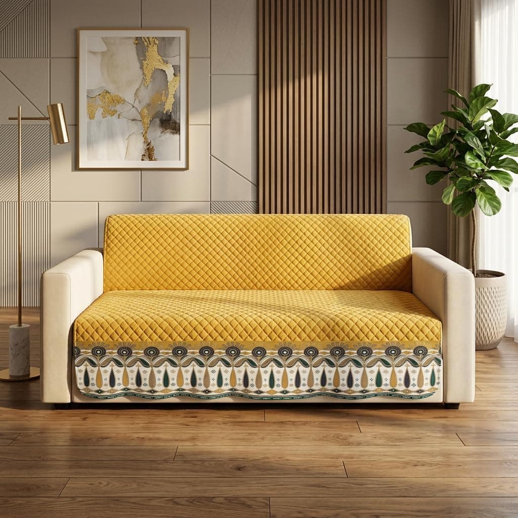 Kingly Sofa Cover 3 Seater Fully Covered | Stretchable Anti-Slip Slipcover | Washable Furniture Protector | Mustard Yellow