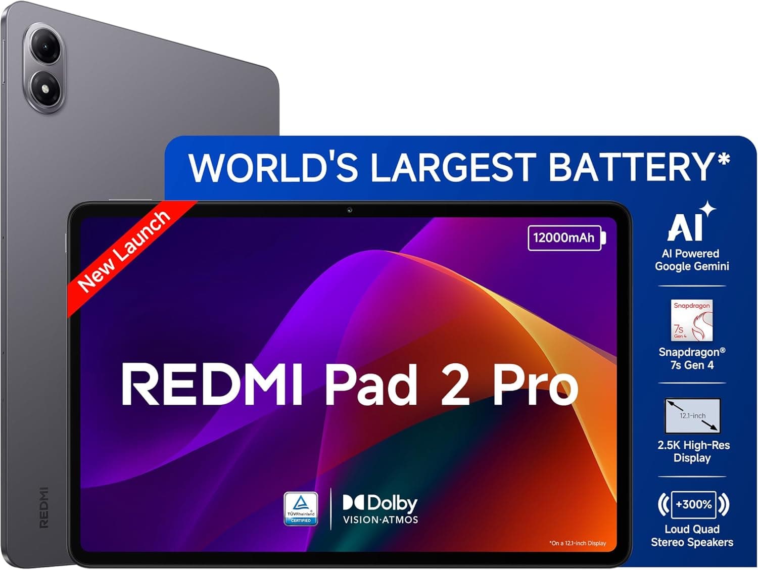 Redmi Pad 2 Pro [Smartchoice] | 12000mAh | Snapdragon 7s Gen 4 |12.1-inch, 2.5K Display |83+ Days Standby |HyperOS 2 |120Hz