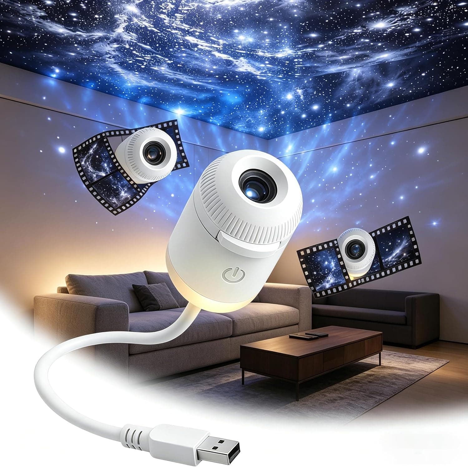 2 in 1 Galaxy Projektor Nachtlicht, USB Sternenhimmel Projektor, 360   Drehbar Einstellbare Helligke
