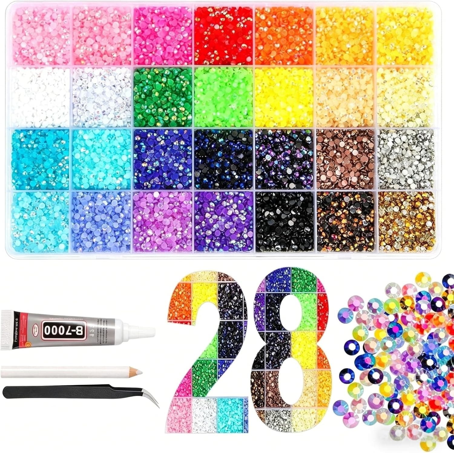 28 Colors Resin Jelly Rhinestones for Bedazzling, 4mm 9800Pcs Flatback Gems for Crafting, Bedazzling