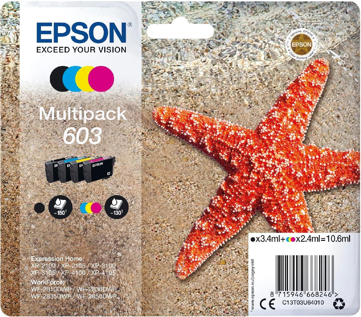 Cartouches d'encre genuine Epson 603 Starfish 4 couleurs Multipack Meilleur Prix
