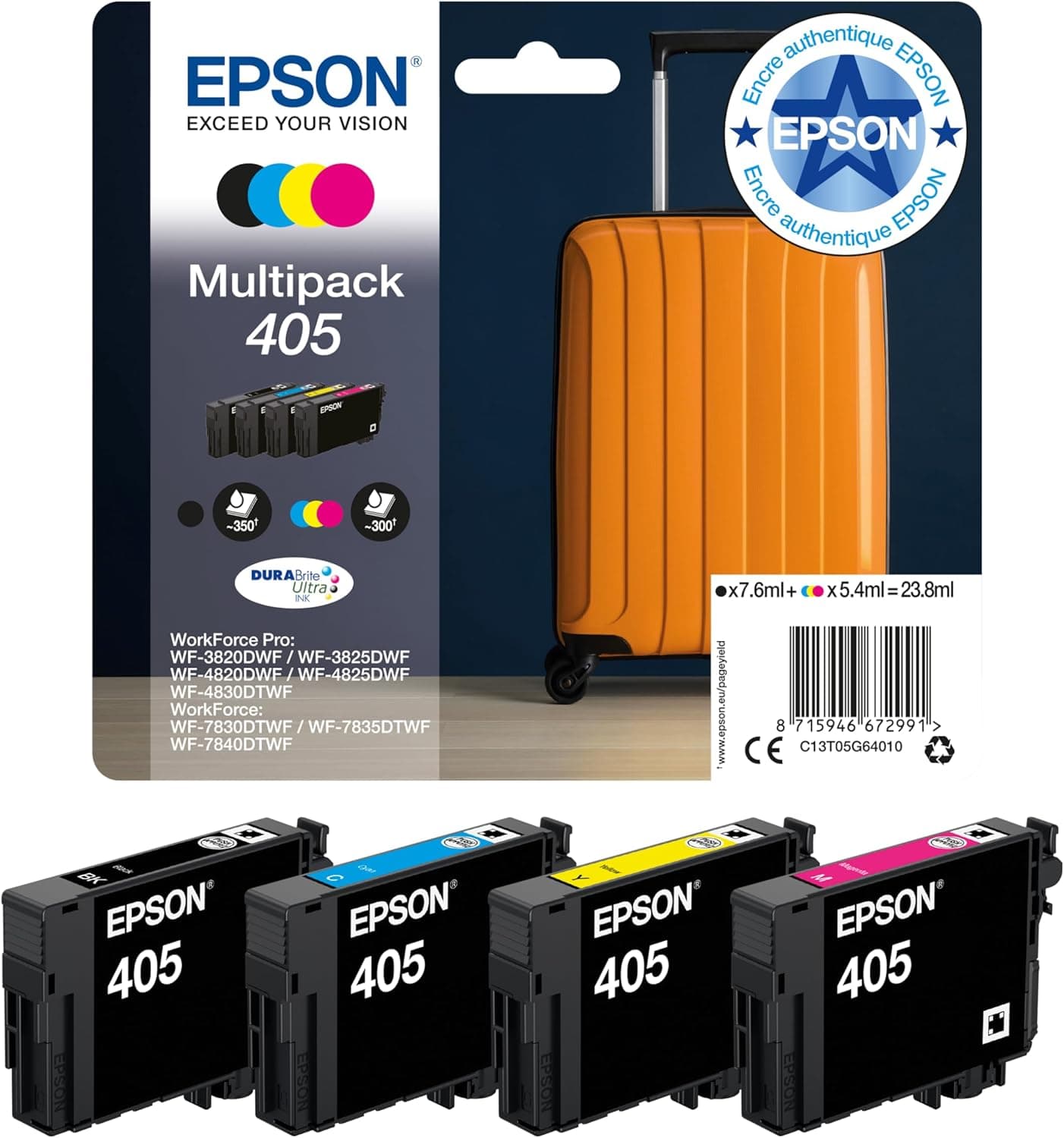 Epson Multipack 405 Case, Trousse Original d’Encre 4 Couleurs: Noir, Cyan, Magenta, Jaune Meilleure Offre