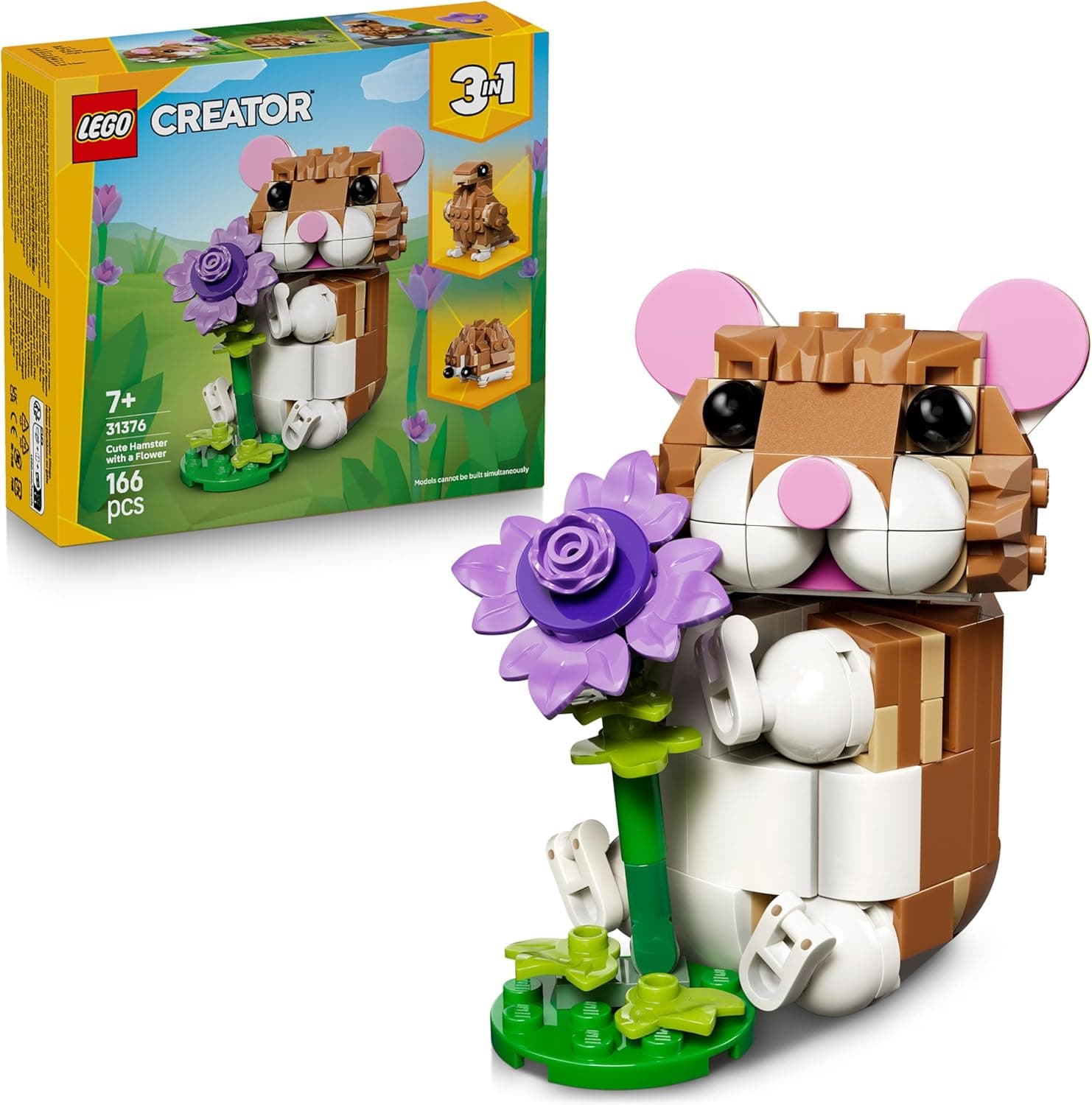 LEGO Creator 31376 cute hamster figure 3-in-1 with flower toy in white (3 pc set) mit Blumen-Toy aus Blume für Haustier, Wechseltier zu Hirsch oder Adler