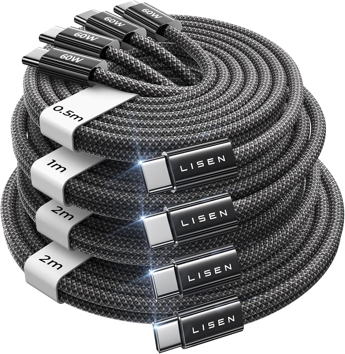 4-Pack 0.5/1/2/2M USB-C to USB-C Cable Charger - Save 34%