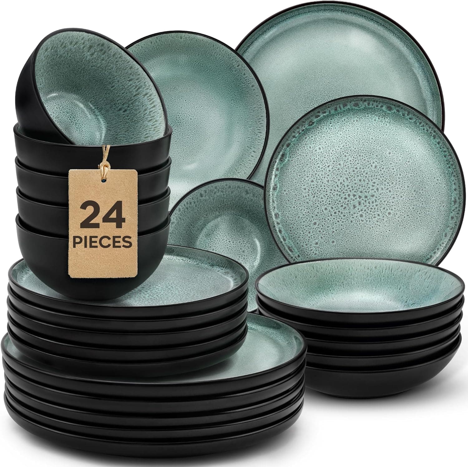 Twinzee 24 Elementy Sage Zastawy Stołowej i Sztuki Szkła - Najlepsza oferta