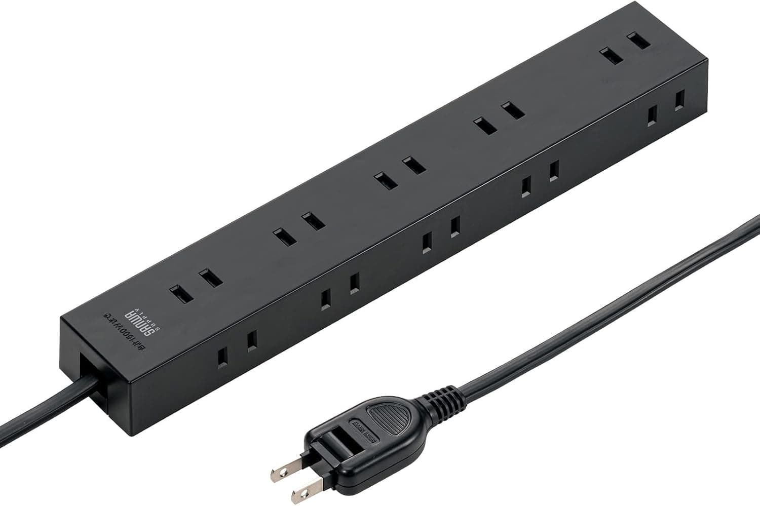 Sanwa Supply TAP-2210-1BK Power Strip, 10 Outlets, 2-Prong (1m), Plenty of Device Layout, Strong Neo