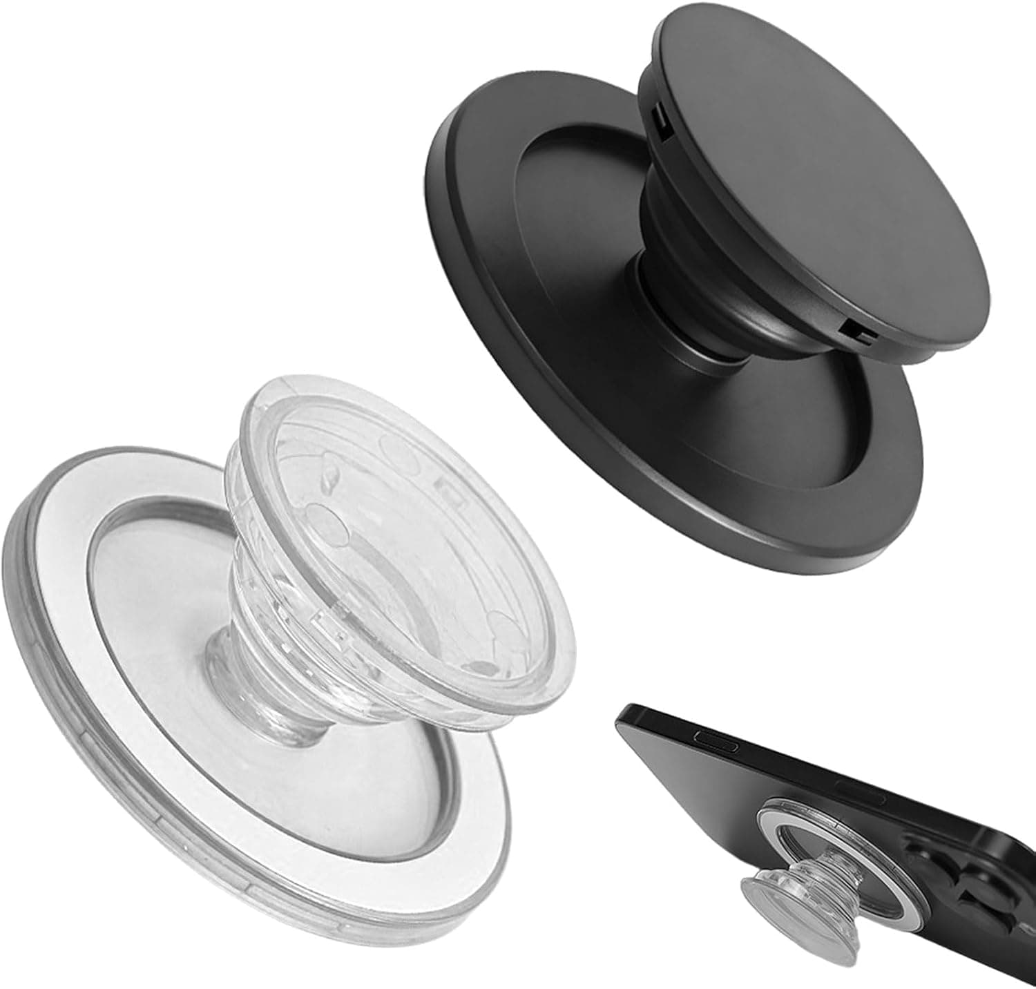 Magnetic Phone Grip 2pcs Magnetic for Pop Socket Magnet Phone Holder Transparent Black Removable Grip Holder Adjustab