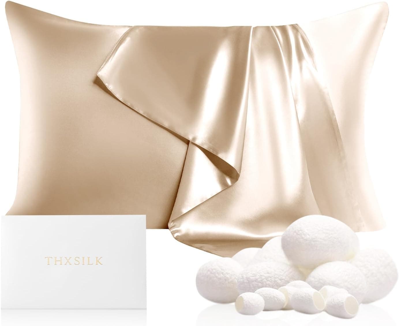 THXSILK 100% Mulberry Silk Pillowcase for Hair and Skin Health, 22 Momme Soft and Smooth Pillowcase with Hidden Zipper, Both
