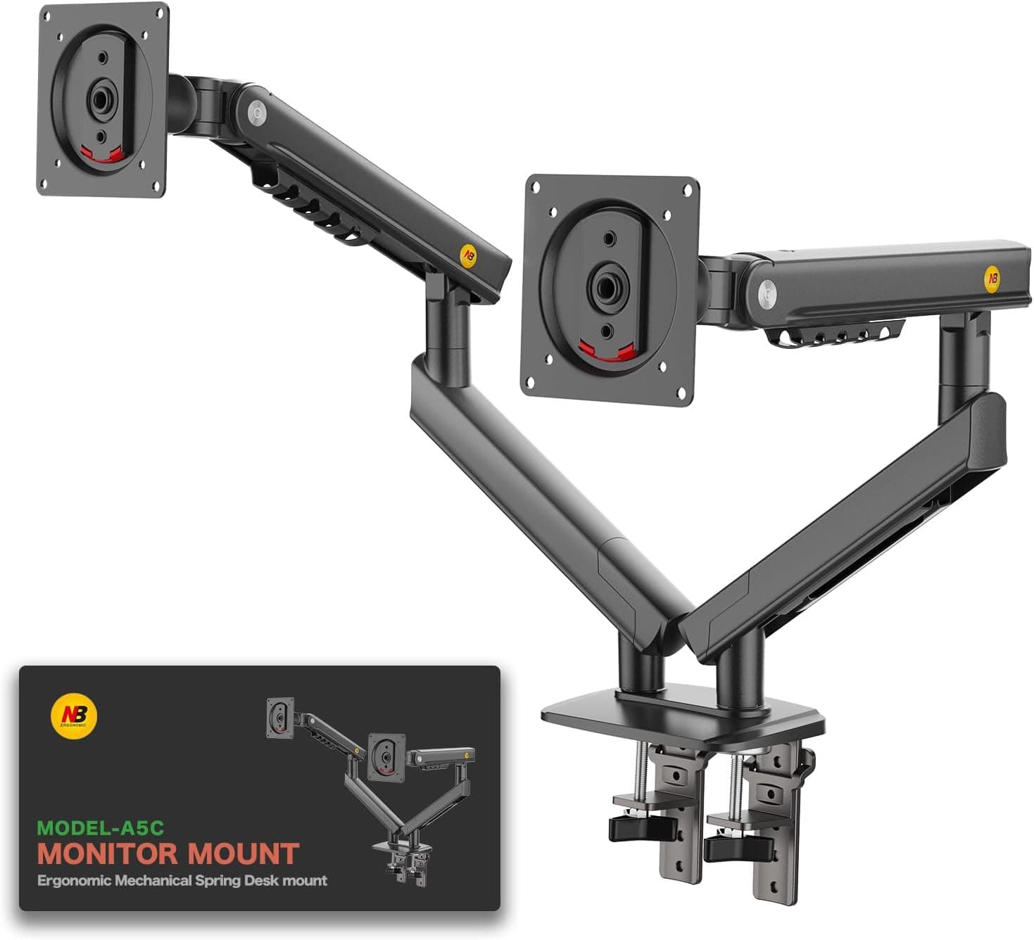 Dual Monitor Arm, 2 Screens, Fits 17-32 Inches, Lightly Moves With One Hand, Perfect for Laptops and