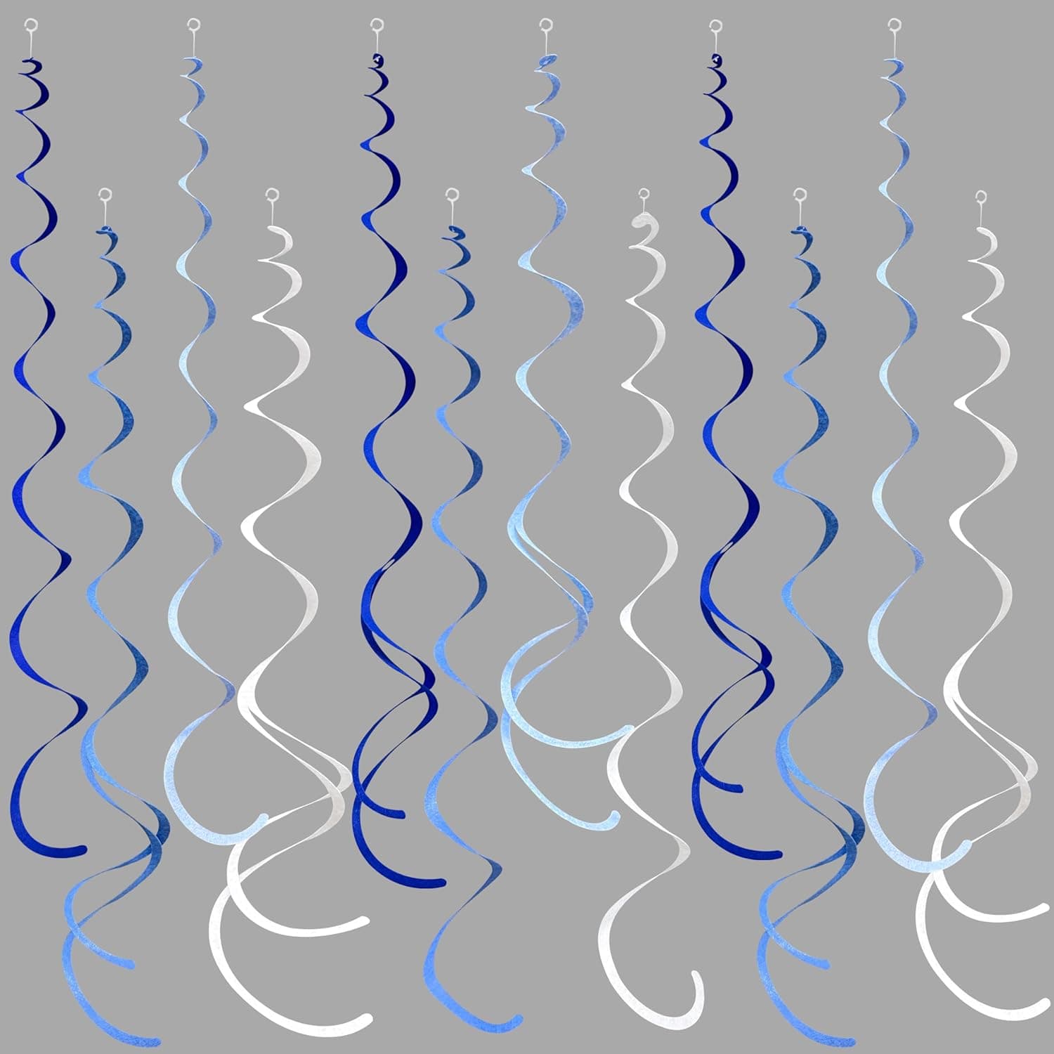 36 Pcs Blue Hanging Swirl Decorations Ombre Royal Blue White Felt Swirl Streamer Spiral Ceiling Garland for Birthday Wedding