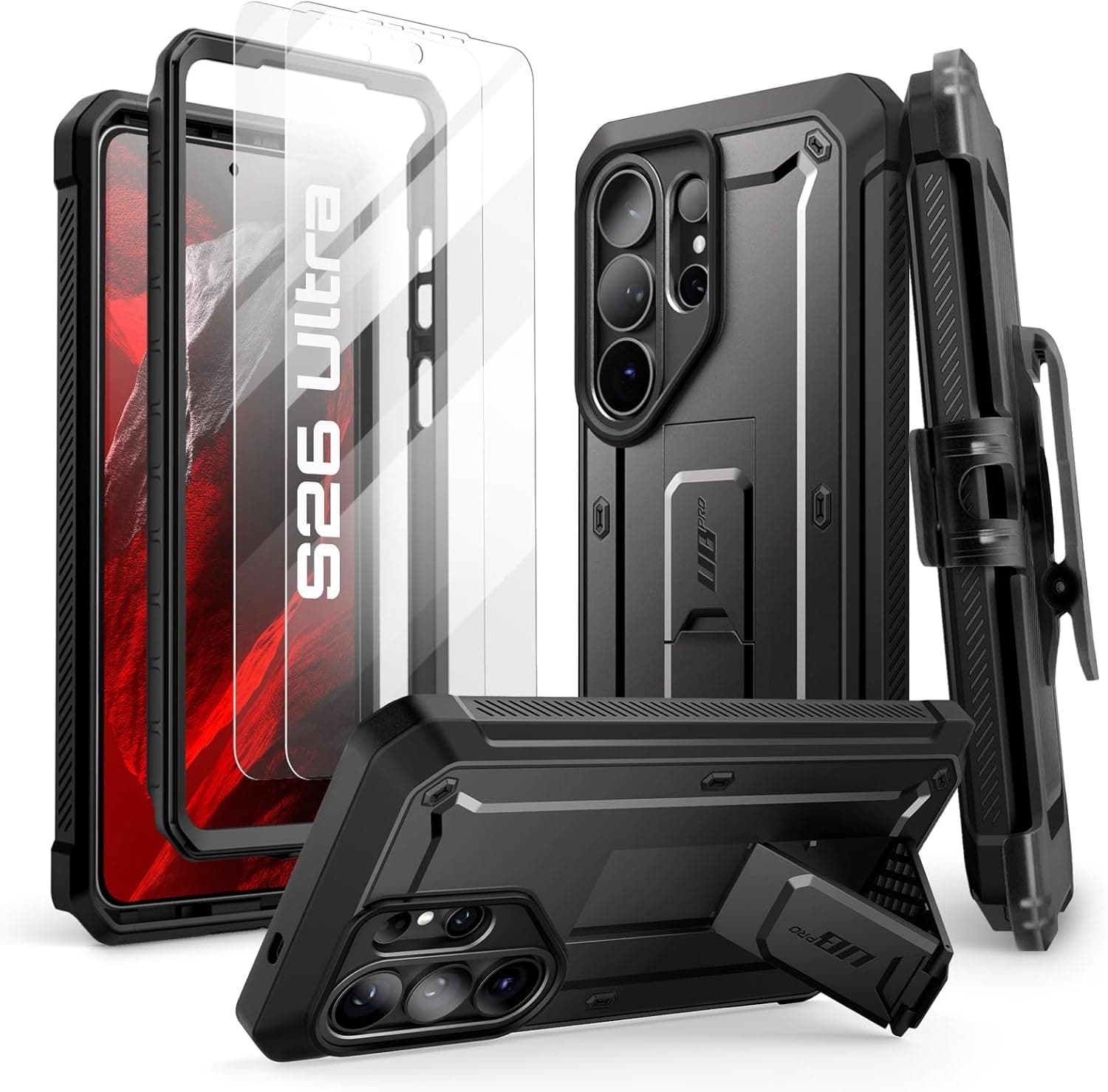 SUPCASE for Samsung Galaxy S26 Ultra Case with Stand & Belt-Clip (Unicorn Beetle Pro), 2 Tempered Glass Screen Protectors