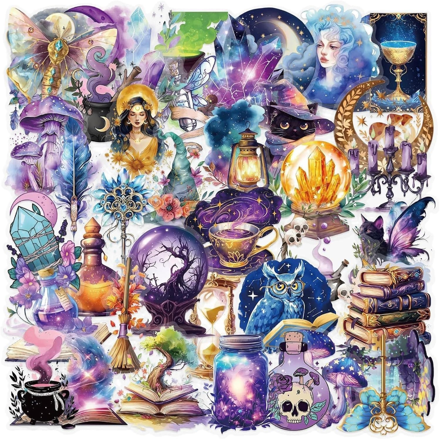 UNAYBOW 50 Pcs Mystical Witchy Fantasy Aesthetic Stickers - Magical Witchcraft Vinyl Decals for Scrapbooking Journals Laptops