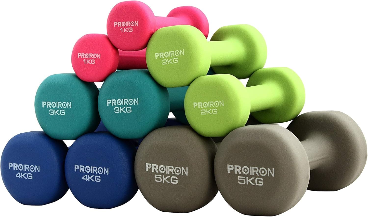 PROIRON Dumbbell Set of 2, 4.4kg (2 kg), 3.3lbs (1.5kg) + 4.4lbs (2 kg) + 6.6lbs (3 kg) + 8.8lbs (4 kg) + 11.0lbs (5 kg)