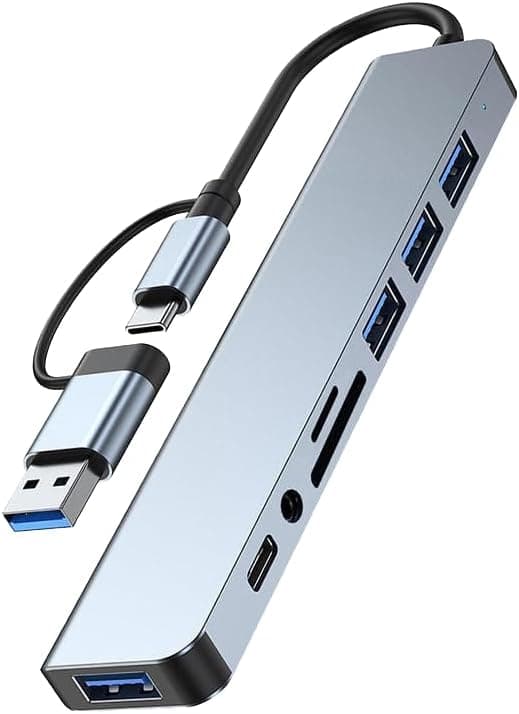 Hub USB-C 8 em 1 Com 4 USB 3.0 Leitor SD TF P2 Áudio Adaptador Tipo C Para Notebook PC MacBook Melhor Oferta