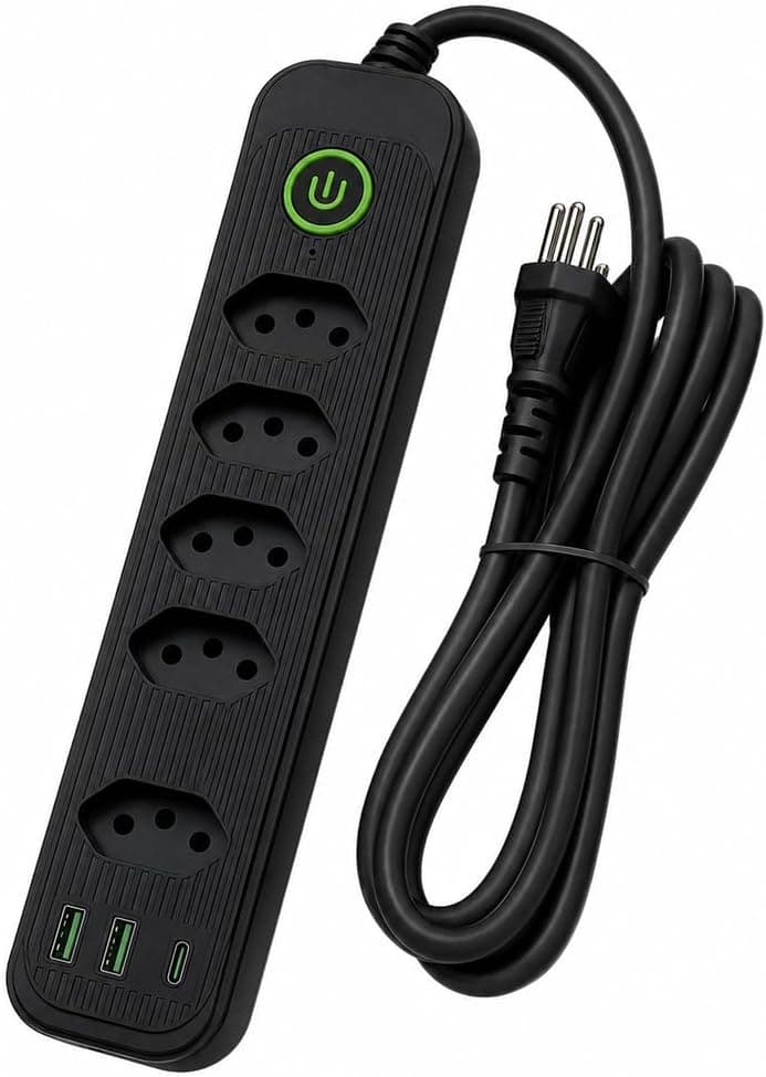 Extens o Filtro De Linha R gua El trica Cabo 5 Metros 5 Tomadas E 2 Entrada USB E 1 Tipo-C Botao Lig