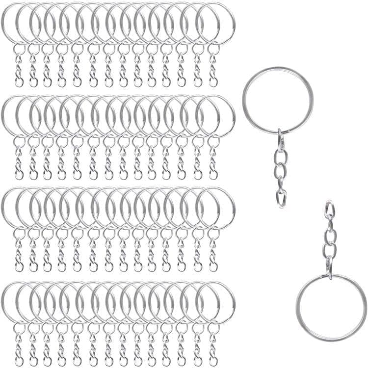 Argola para Chaveiro com Corrente 25mm + Elo 8mm Kit 50/100 Peças - Argolas Metálicas Resistentes Ni
