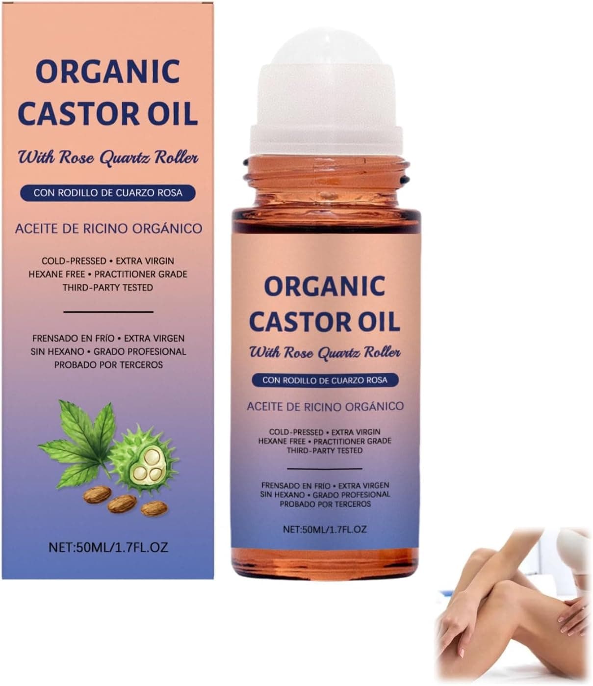 Organic Castor Oil & Rose Quartz Roller - 50% Off