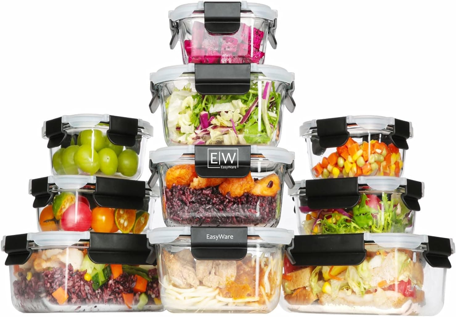 EasyWare Herbato Glass Storage Containers with Lid, 500ml Refillable Container for Food