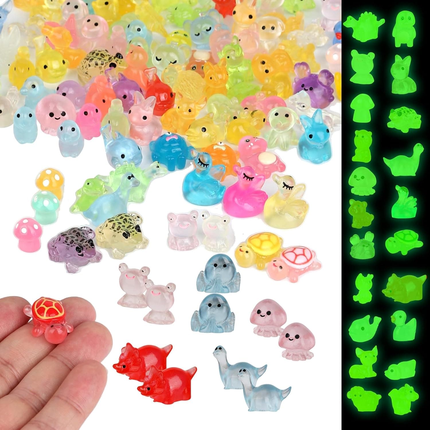 130 Pcs Mini Resin Animals Figures to Hide Tiny Variety Animals Bulk Pack Glow in The Dark for Garden Micro Landscape DIY Fis