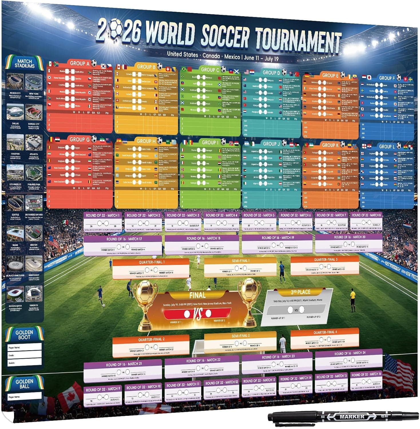 AhfuLife Extra Large Soccer Schedule Poster 2026
