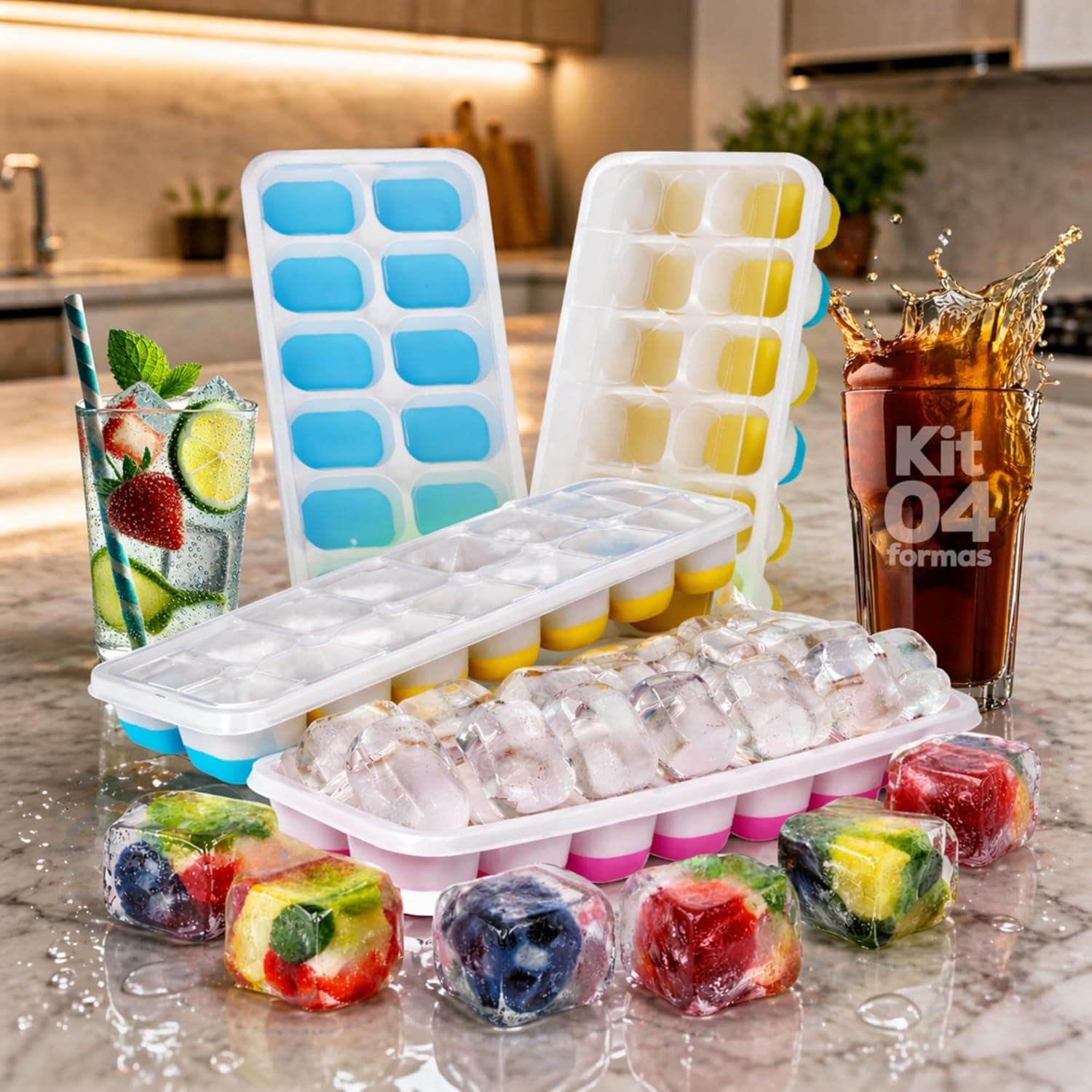 Kit de Gelo Silícono 14 Cubos BPA Free para Drinks