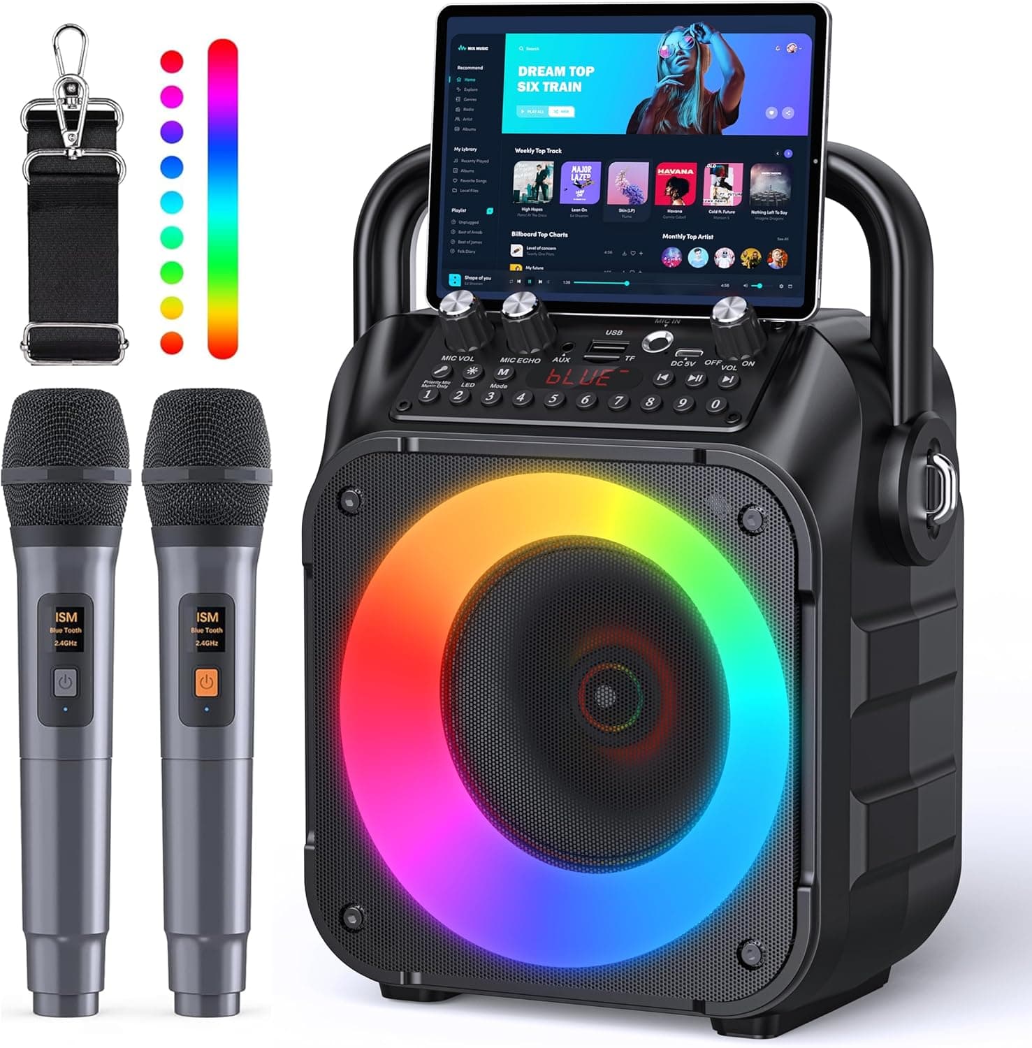 Portable Bluetooth Speaker + 2 Wireless Microphones Best Deal