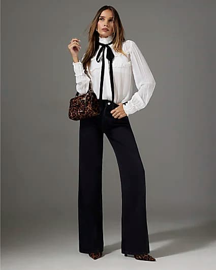 Black High Waisted Relaxed Flare Jeans